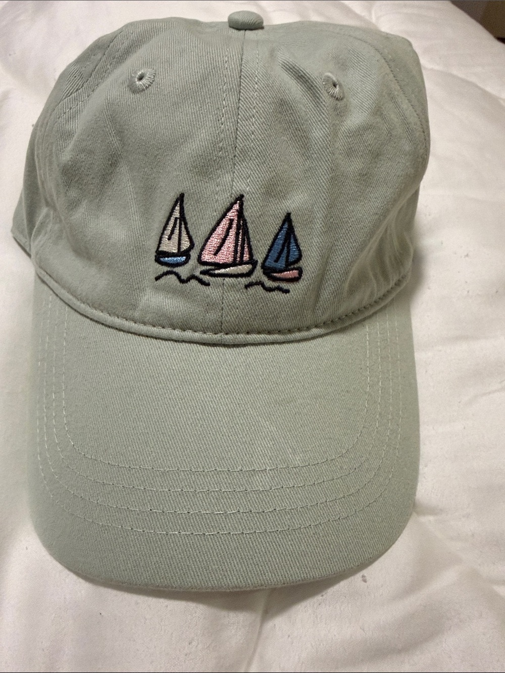 Frasier Sterling Women’s Light Sage Baseball Cap with Embroidered Sailboats
